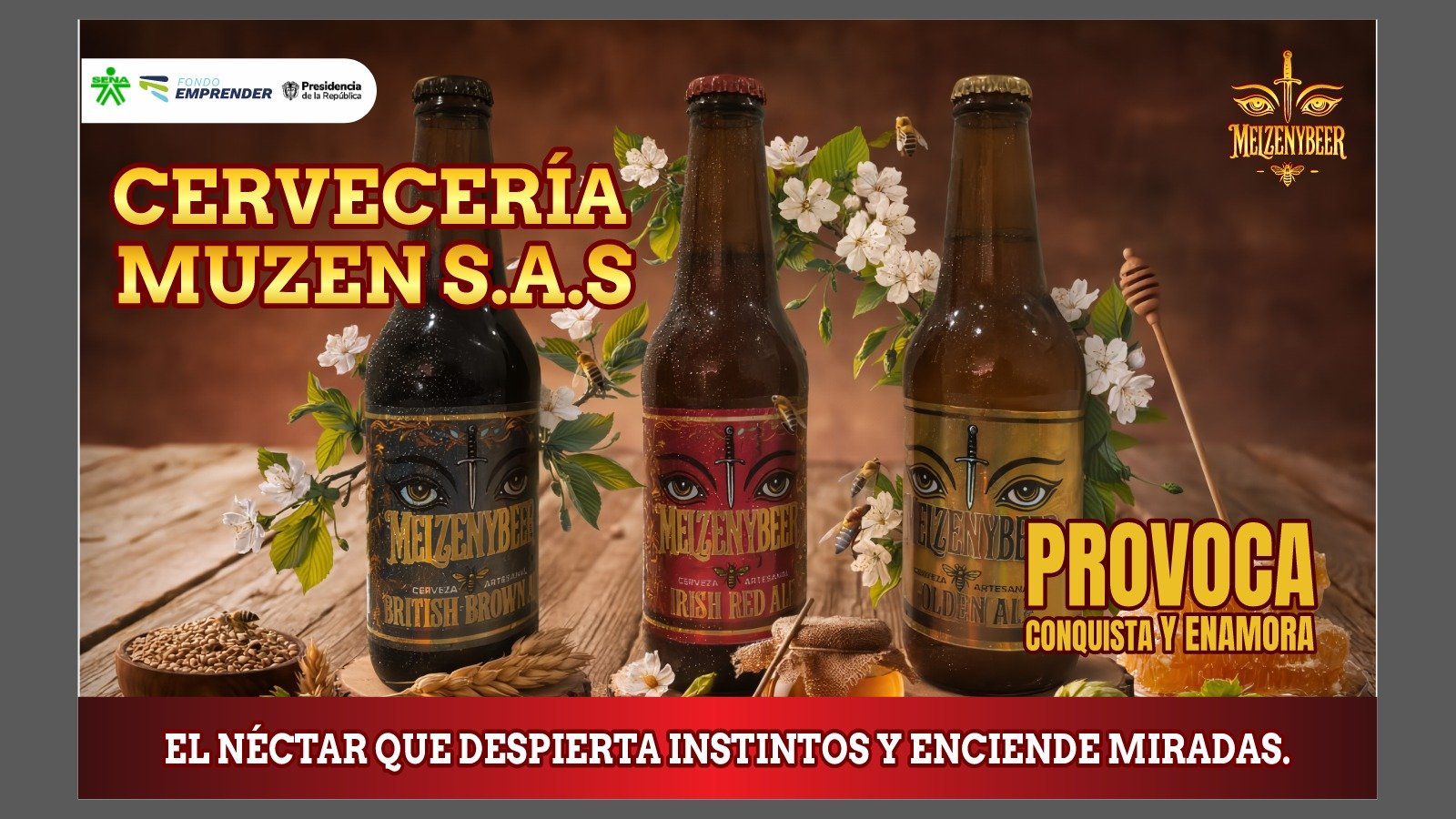 Botella de cerveza artesanal con miel Golden Ale Melzenybeer